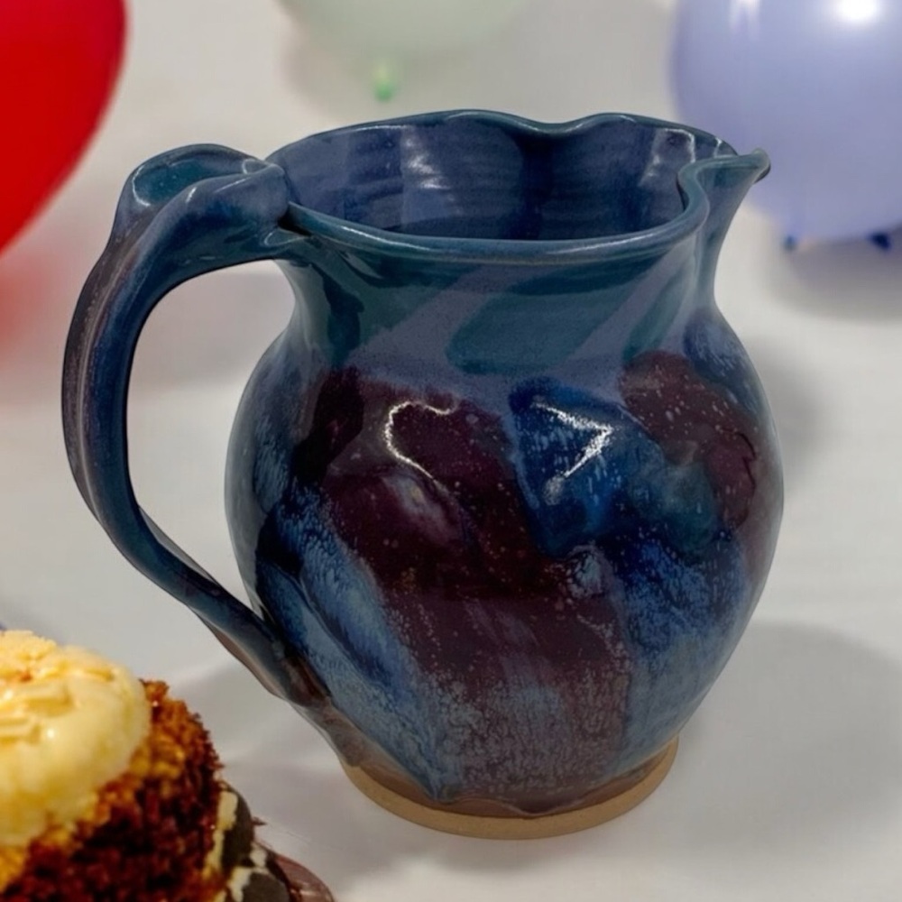 Vintage Mid-Century-Modern Handmade Studio Pottery Pitcher Blue Colored Signed - Picture 2 of 9